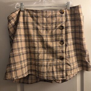 Plaid Button-Up Tan Skort